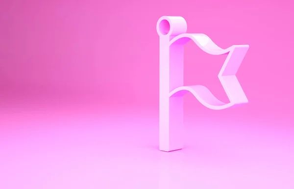 Pink Flag ikon terisolasi pada latar belakang merah muda. Kemenangan, menang dan menaklukkan konsep kesulitan. Konsep minimalisme. Tampilan 3D ilustrasi 3d — Stok Foto