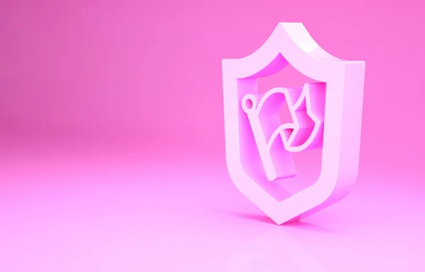 Рожевий щит з іконою прапора, ізольованою на рожевому тлі. Перемога, перемога і перемога над концепцією нещасть. Концепція мінімалізму. 3D-рендеринг — стокове фото
