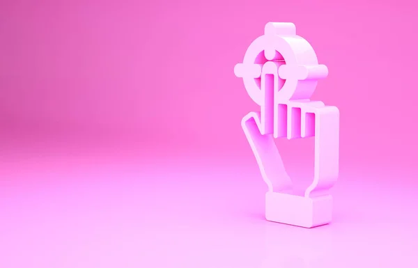 Ícone de conceito de objetivo financeiro Pink Target isolado no fundo rosa. Objetivos simbólicos realização, sucesso. Conceito de minimalismo. 3D ilustração 3D render — Fotografia de Stock