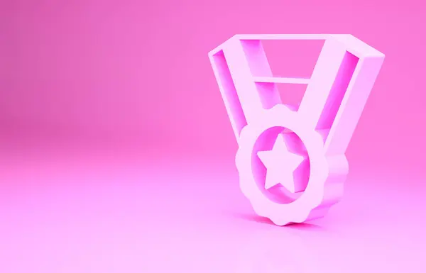 Ροζ μετάλλιο εικονίδιο απομονώνονται σε ροζ φόντο. Σύμβολο νικητή. Μινιμαλιστική έννοια. 3d απεικόνιση 3D καθιστούν — Φωτογραφία Αρχείου