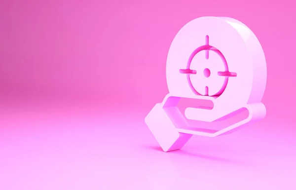 핑크타겟 재정 목표 개념 아이콘 핑크 배경에 분리. 상징적 목표 달성, 성공. 미니멀리즘의 개념입니다. 3d 삽화 3D 렌더링 — 스톡 사진
