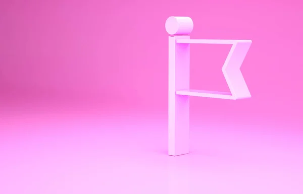 Icône drapeau rose isolée sur fond rose. Victoire, victoire et conquête du concept d'adversité. Concept de minimalisme. Illustration 3D rendu 3D — Photo