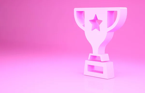 Pink Award Кубок значок изолирован на розовом фоне. Символ трофея победителя. Чемпионский или конкурсный приз. Знак спортивного достижения. Концепция минимализма. 3D-рендеринг — стоковое фото