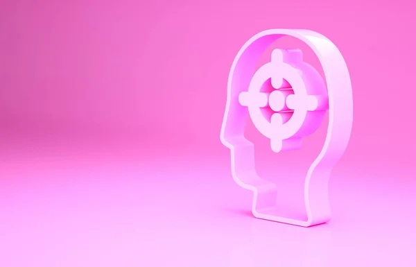 Pink Head jacht pictogram geïsoleerd op roze achtergrond. Zakelijk doelwit of Teken Werkgelegenheid. Personeel en werving voor het bedrijfsleven. Minimalisme concept. 3d illustratie 3D renderen — Stockfoto