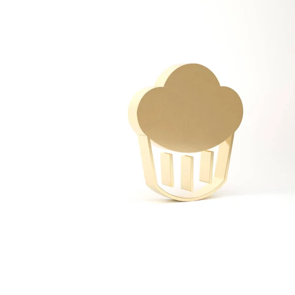 Χρυσό εικονίδιο Cupcake απομονώνεται σε λευκό φόντο. 3d απεικόνιση 3D καθιστούν — Φωτογραφία Αρχείου