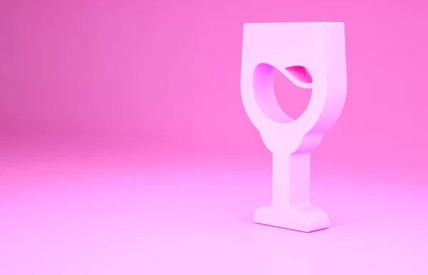 Rosa vin glasikon isolerad på rosa bakgrund. Vinägerskylt. Minimalistiskt koncept. 3D-återgivning för 3D — Stockfoto