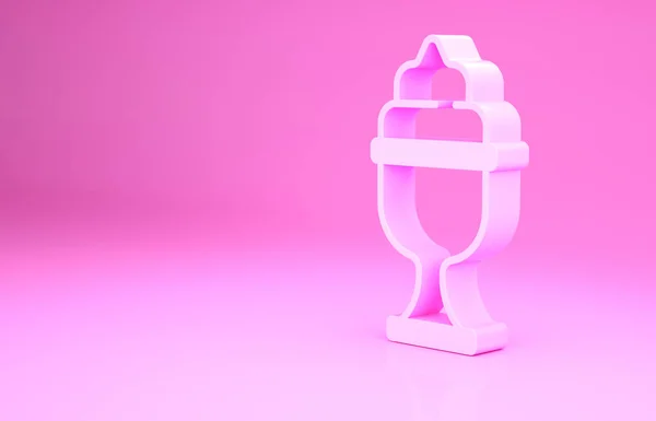 Розовое мороженое в чаше значок изолирован на розовом фоне. Милый символ. Концепция минимализма. 3D-рендеринг — стоковое фото