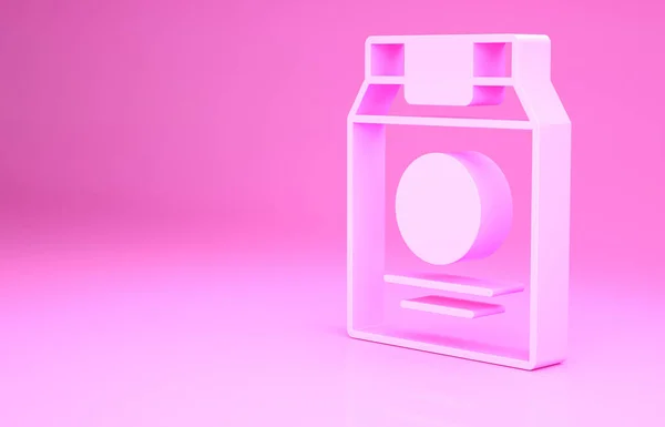 Pink Online pedido y entrega de comida rápida icono aislado sobre fondo rosa. Concepto minimalista. 3D ilustración 3D render —  Fotos de Stock