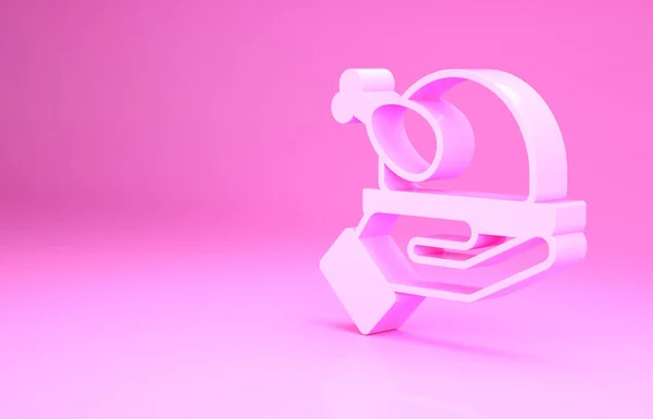 Różowy pieczony indyk lub ikona kurczaka izolowane na różowym tle. Koncepcja minimalizmu. Ilustracja 3D 3D renderowania — Zdjęcie stockowe