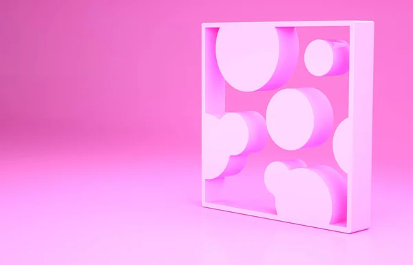 Rózsaszín sajt ikon elszigetelt rózsaszín háttérrel. Minimalizmus koncepció. 3d illusztráció 3D render — Stock Fotó