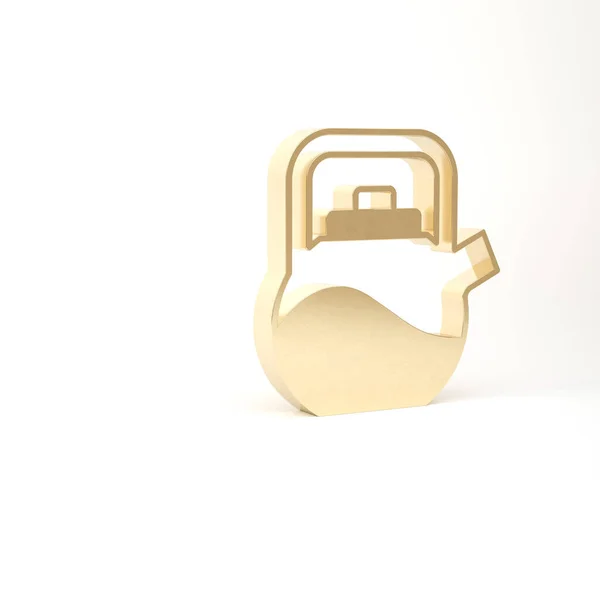 Złoty Czajnik z ikoną uchwytu na białym tle. Ikona czajnika. Ilustracja 3D 3D renderowania — Zdjęcie stockowe