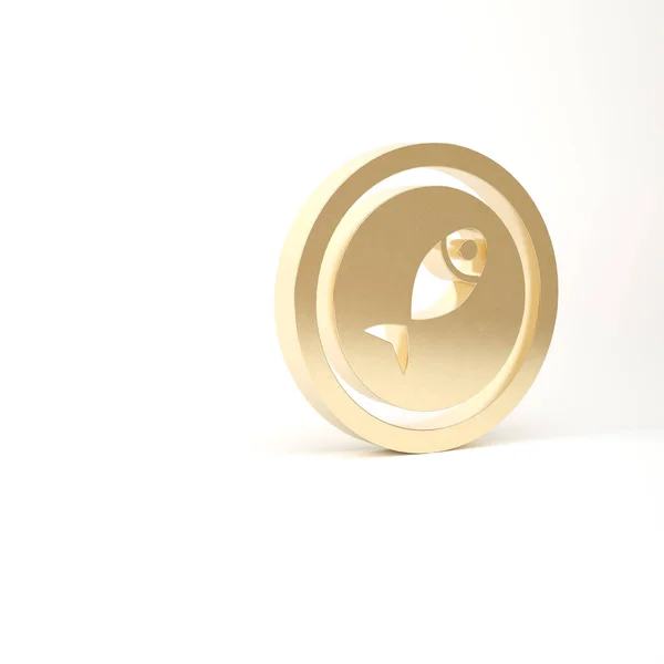 Arany tálalva hal egy lemez ikon elszigetelt fehér alapon. 3d illusztráció 3D render — Stock Fotó