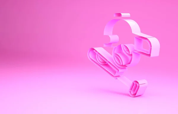 Rosa basebollträ med boll, hatt ikon isolerad på rosa bakgrund. Minimalistiskt koncept. 3D-återgivning för 3D — Stockfoto