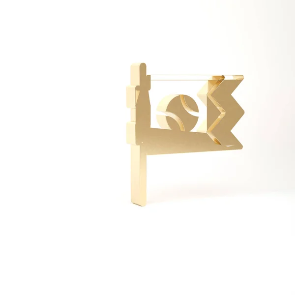 Gouden vlag met honkbalpictogram geïsoleerd op witte achtergrond. 3d illustratie 3D renderen — Stockfoto