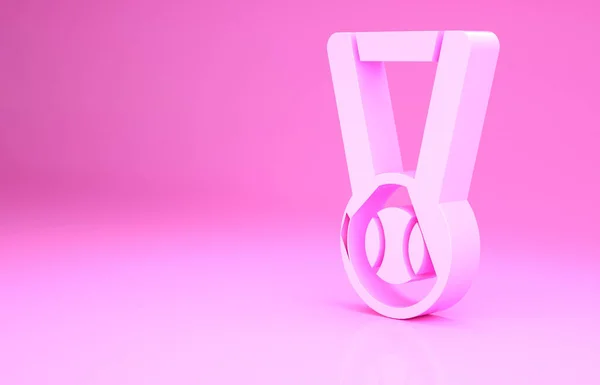 Medalla Rosa con icono de pelota de béisbol aislado sobre fondo rosa. Símbolo ganador. Concepto minimalista. 3D ilustración 3D render — Foto de Stock