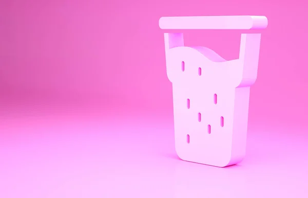Rózsaszín pohár sör ikon elszigetelt rózsaszín háttérrel. Minimalizmus koncepció. 3d illusztráció 3D render — Stock Fotó