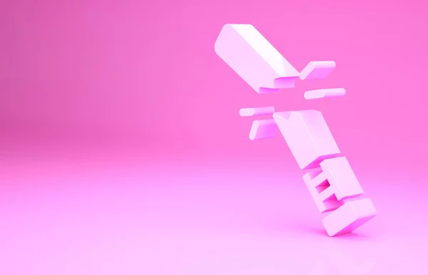 Ícone de morcego de beisebol quebrado rosa isolado no fundo rosa. Conceito de minimalismo. 3D ilustração 3D render — Fotografia de Stock