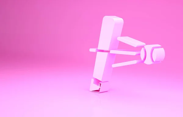 Bate de béisbol rosa con ícono de bola aislado sobre fondo rosa. Concepto minimalista. 3D ilustración 3D render — Foto de Stock