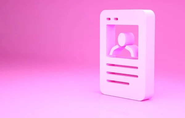 Ikona růžové baseballové karty izolované na růžovém pozadí. Minimalismus. 3D ilustrace 3D vykreslení — Stock fotografie