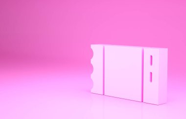 Pembe beyzbol bileti ikonu pembe arka planda izole edilmiş. Minimalizm kavramı. 3d illüstrasyon 3B canlandırma