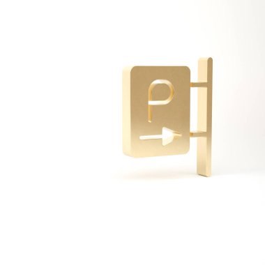 Altın Park simgesi beyaz arkaplanda izole edildi. Sokak tabelası. 3d illüstrasyon 3B canlandırma