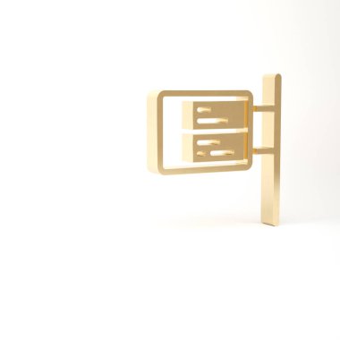 Beyaz arkaplanda altın toplu taşıma simgesi izole edildi. Mekanik skor tabelası. Trendeki billboarddaki uçuş bilgileri. 3d illüstrasyon 3B canlandırma