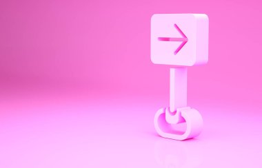 Pembe trafik işareti sağa dön. Pembe arka planda izole edilmiş dikkat ikonu. Trafik kuralları ve güvenli sürüş. Minimalizm kavramı. 3d illüstrasyon 3B canlandırma