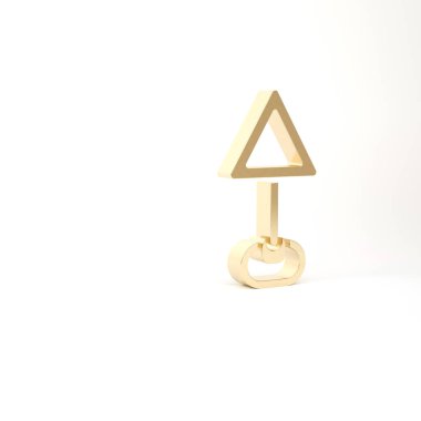 Altın Üçgen uyarı simgesi beyaz arkaplanda izole edildi. Trafik kuralları ve güvenli sürüş. 3d illüstrasyon 3B canlandırma