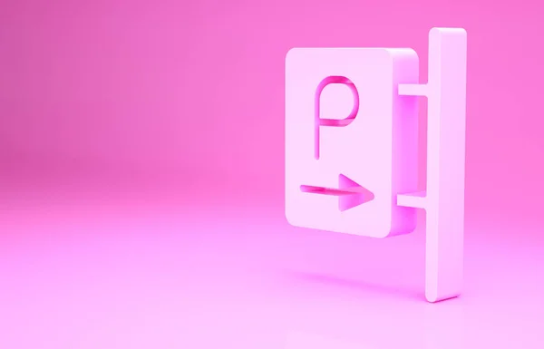 ピンクの背景に隔離された駐車場のアイコン。道路標識だ。最小限の概念。3Dイラスト3Dレンダリング — ストック写真