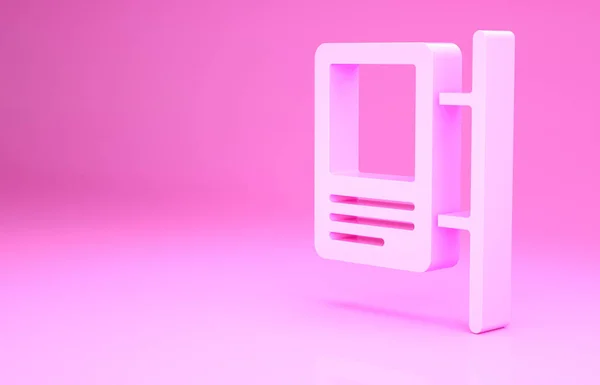 Dopravní značka Pink Road. Ikona ukazatele izolovaná na růžovém pozadí. Symbol ukazatele. Izolovaný informační nápis ulice. Směrovací značka. Minimalismus. 3D ilustrace 3D vykreslení — Stock fotografie