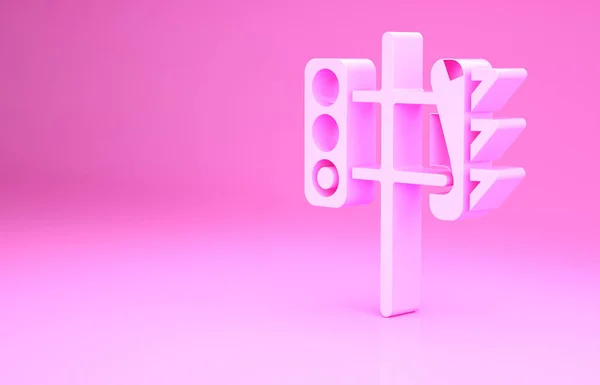 Rózsaszín közlekedési fény ikon elszigetelt rózsaszín háttér. Minimalizmus koncepció. 3d illusztráció 3D render — Stock Fotó