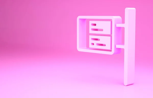 Rózsaszín Tömegközlekedési fórumon ikon elszigetelt rózsaszín háttérrel. Mechanikai eredményjelző. Információ a vonatról a hirdetőtáblán. Minimalizmus koncepció. 3d illusztráció 3D render — Stock Fotó
