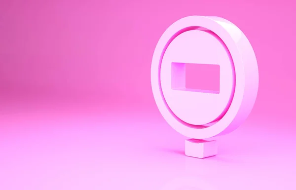 Рожевий знак Зупинити значок ізольовано на рожевому фоні. Символ зупинки регулювання руху. Концепція мінімалізму. 3D ілюстрація 3D рендеринга — стокове фото