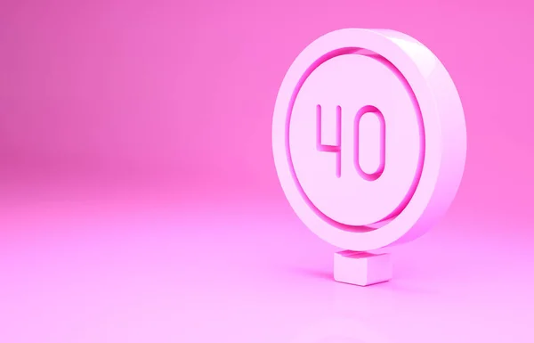 Rózsaszín Sebességhatár közlekedési tábla 40 km ikon elszigetelt rózsaszín háttér. Minimalizmus koncepció. 3d illusztráció 3D render — Stock Fotó