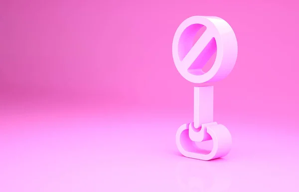 Icono de señal de parada rosa aislado sobre fondo rosa. Símbolo de parada de advertencia de tráfico. Concepto minimalista. 3D ilustración 3D render — Foto de Stock