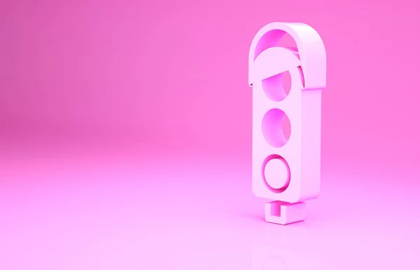 Ícone de semáforo rosa isolado no fundo rosa. Conceito de minimalismo. 3D ilustração 3D render — Fotografia de Stock