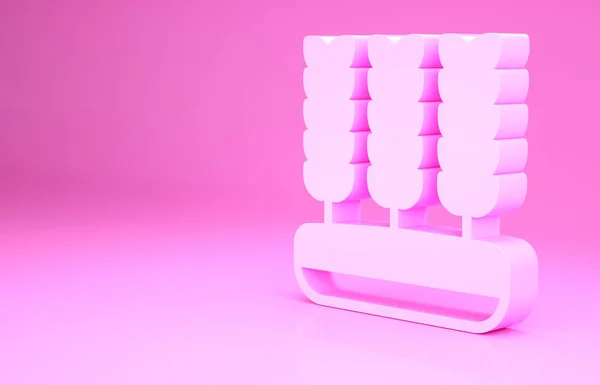 Cereali rosa con riso, grano, mais, avena, segale, icona di orzo isolato su sfondo rosa. Orecchie di pane di grano simboli. Concetto minimalista. Illustrazione 3d rendering 3D — Foto Stock