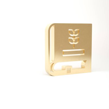 Beyaz arkaplanda izole edilmiş tohum ikonu hakkında altın kitap. 3d illüstrasyon 3B canlandırma