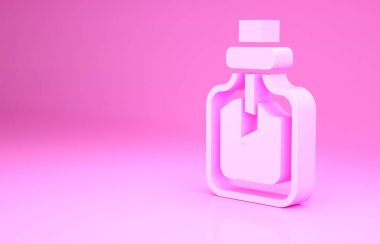 Pembe parfüm ikonu pembe arka planda izole edilmiş. Minimalizm kavramı. 3d illüstrasyon 3B canlandırma