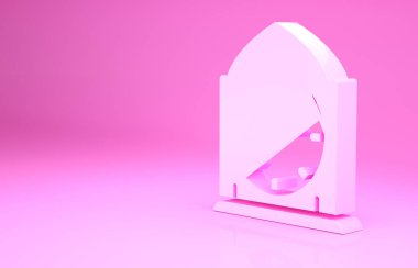 Pembe Saat simgesi pembe arkaplanda izole edilmiş. Zaman sembolü. Minimalizm kavramı. 3d illüstrasyon 3B canlandırma