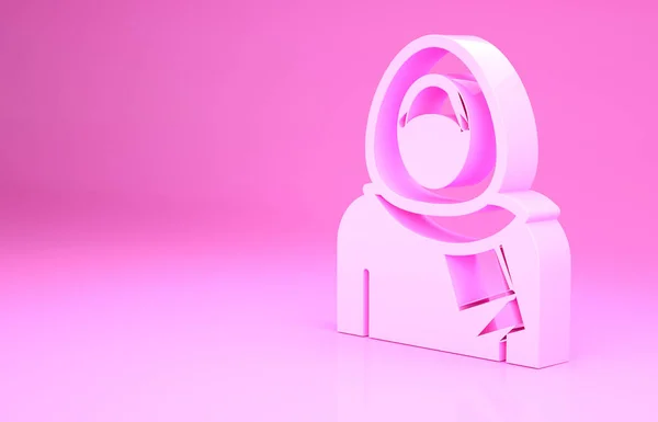 Donna musulmana rosa in hijab icona isolata su sfondo rosa. Concetto minimalista. Illustrazione 3d rendering 3D — Foto Stock
