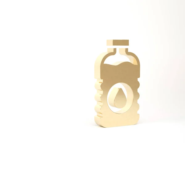 Złota butelka ikony wody odizolowana na białym tle. Napój sodowy. Ilustracja 3D 3D renderowania — Zdjęcie stockowe