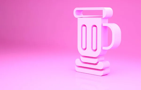 Icono de copa medieval rosa aislado sobre fondo rosa. Concepto minimalista. 3D ilustración 3D render — Foto de Stock