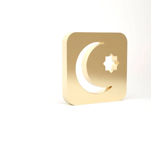 Goldstern und Halbmond - Symbol des Islams auf weißem Hintergrund. Symbol der Religion. 3D Illustration 3D Renderer — Stockfoto