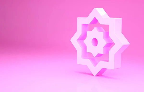 Pinkfarbenes islamisches achteckiges Sternornament-Symbol isoliert auf rosa Hintergrund. Minimalismus-Konzept. 3D Illustration 3D Renderer — Stockfoto