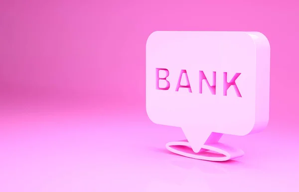 핑크 은행 건물의 아이콘은 핑크 배경에 분리되어 있습니다. 미니멀리즘의 개념입니다. 3d 삽화 3D 렌더링 — 스톡 사진