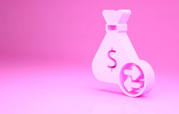 Ikona Pink Money worek izolowany na różowym tle. Symbol dolara lub USD. Znak waluty Cash Banking. Koncepcja minimalizmu. Ilustracja 3D 3D renderowania — Zdjęcie stockowe