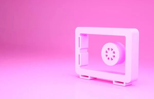 Ícone Pink Safe isolado no fundo rosa. O cofre da porta um cofre de banco com uma fechadura de combinação. Proteção de dados confiável. Conceito de minimalismo. 3D ilustração 3D render — Fotografia de Stock