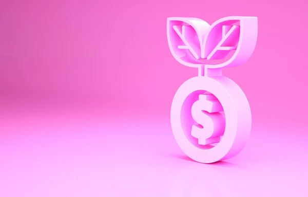 Rosa Dollar växt ikon isolerad på rosa bakgrund. Tillväxtkoncept för företagsinvesteringar. Pengar besparingar och investeringar. Minimalistiskt koncept. 3D-återgivning för 3D — Stockfoto