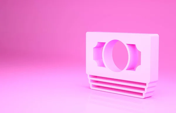 Pink Stacks papier geld cash icoon geïsoleerd op roze achtergrond. Bankbiljetten stapelen zich op. Wisselgeld. Minimalisme concept. 3d illustratie 3D renderen — Stockfoto